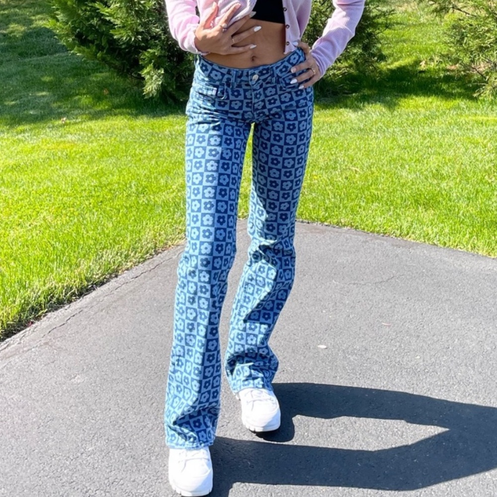 H&M Floral Flare Low-Rise Jeans